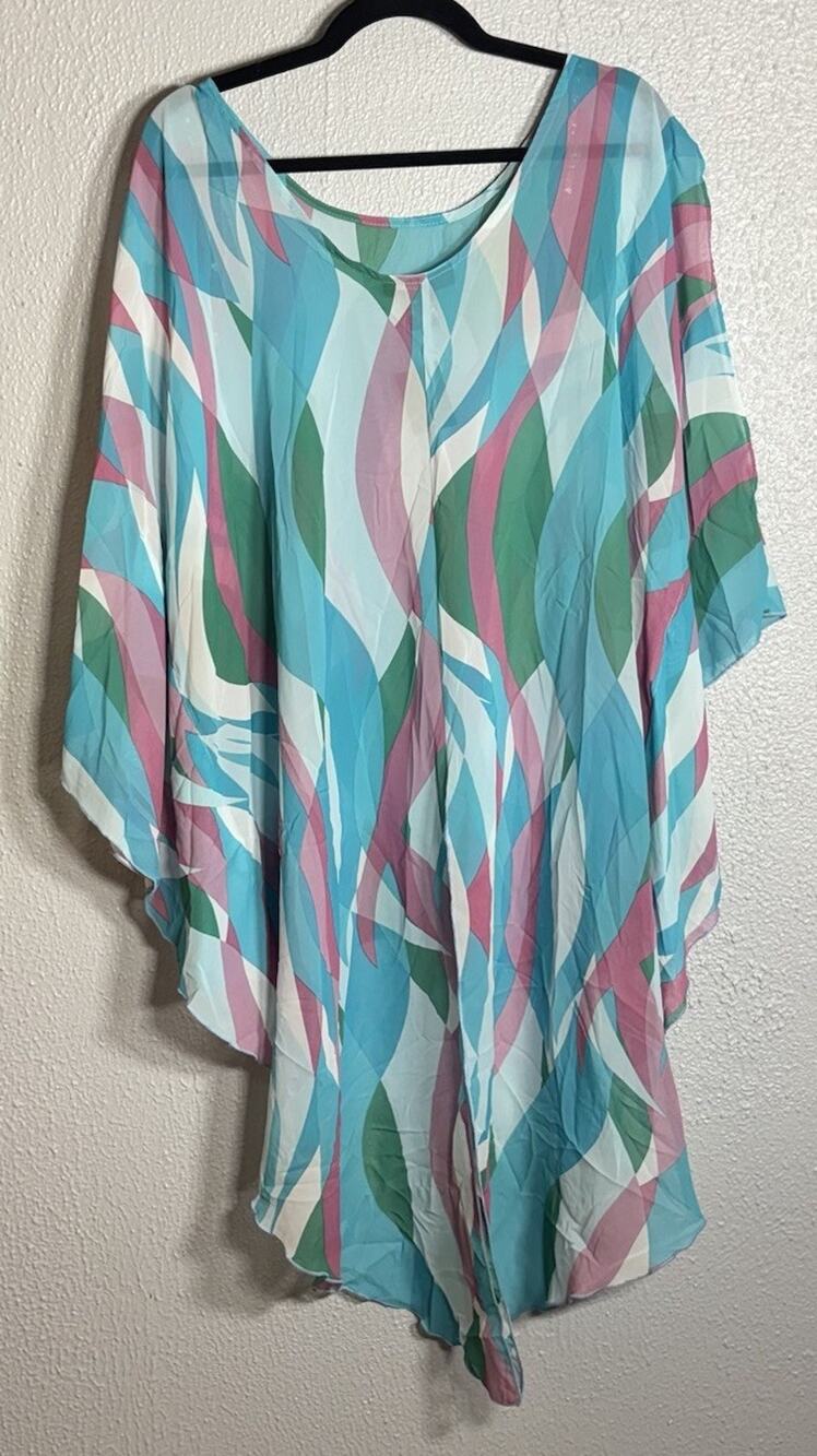 Ashley Stewart Plus 18/20 Abstract Round Neck 3/4 Kimono Sleeve Blouse